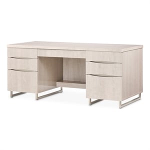 Michael Amini Marin 70&quotW 7-Drawer Stainless Steel & MDF Desk in Greige Beige
