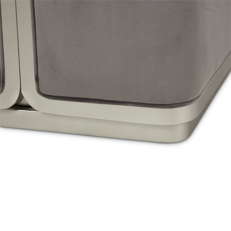 Michael Amini Linea Velvet Ottoman - Gray Pearl/Silver Mist