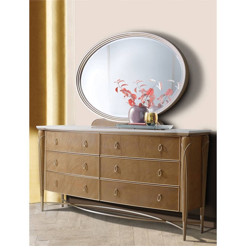 MICHAEL AMINI Villa Cherie 6-Drawers Bedroom Dresser with Mirror in Caramel