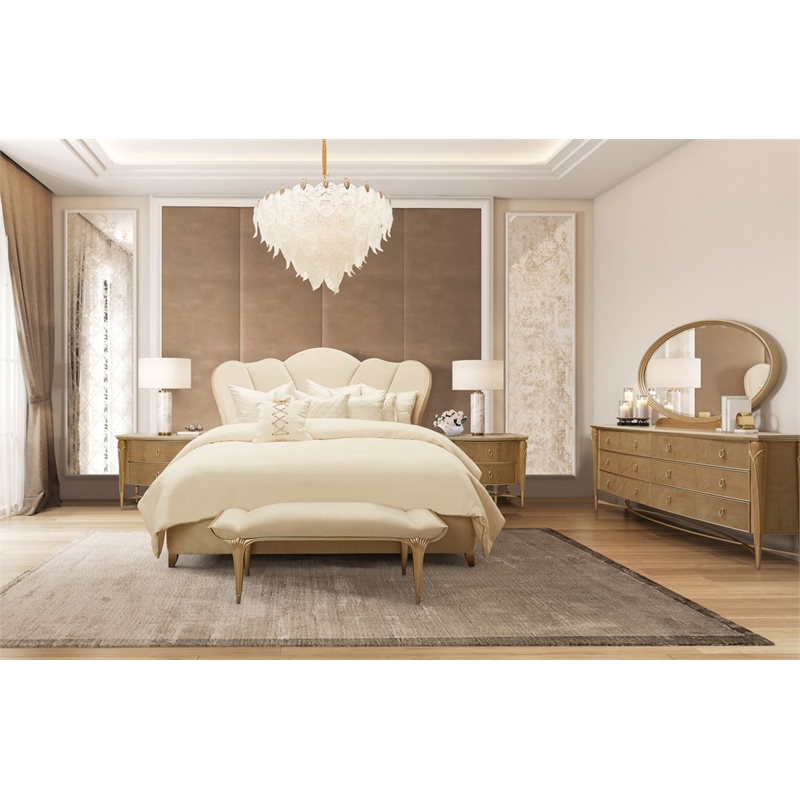 MICHAEL AMINI Villa Cherie 6-Drawers Bedroom Dresser with Mirror in Caramel