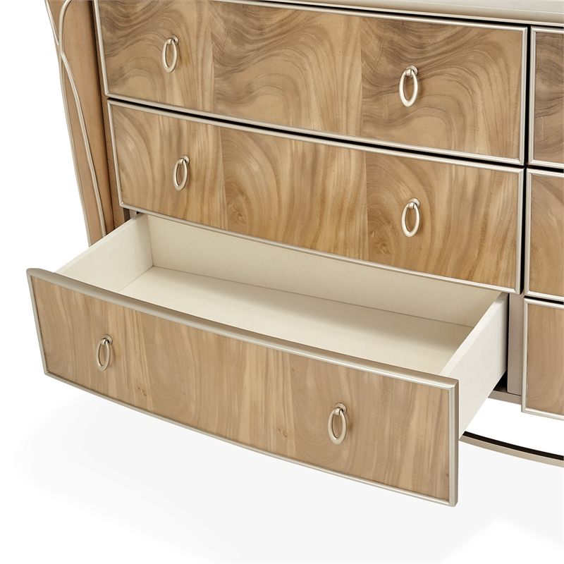MICHAEL AMINI Villa Cherie 6-Drawers Bedroom Dresser with Mirror in Caramel