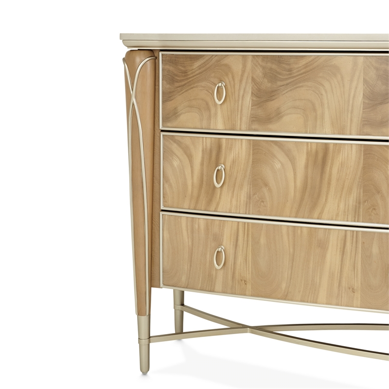 MICHAEL AMINI Villa Cherie 6-Drawers Bedroom Dresser with Mirror in Caramel