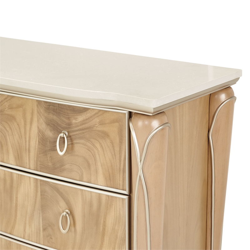 MICHAEL AMINI Villa Cherie 6-Drawers Bedroom Dresser with Mirror in Caramel