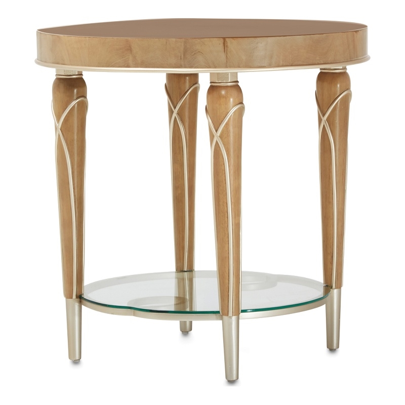 Michael Amini Villa Cherie Wood & Glass End Table - Caramel