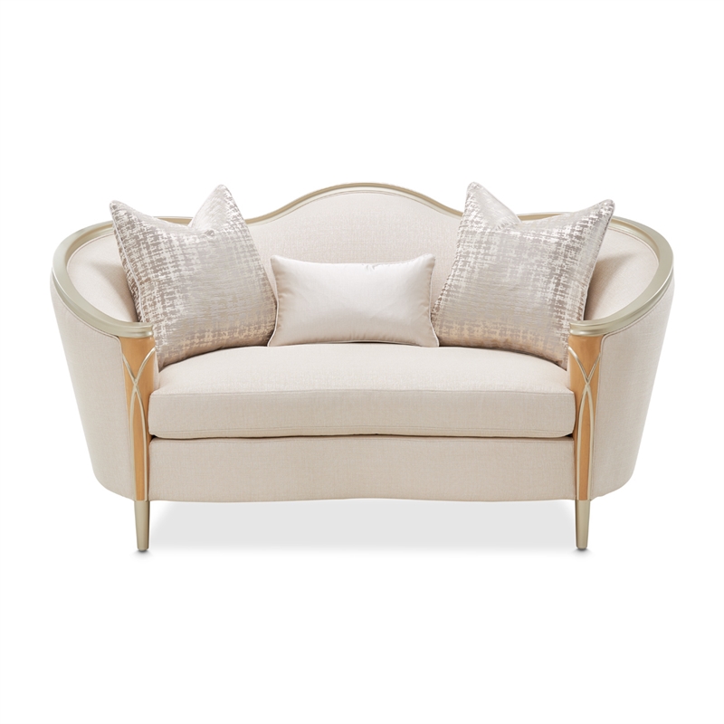 Michael Amini Villa Cherie Loveseat - Pearl Fabric/Caramel