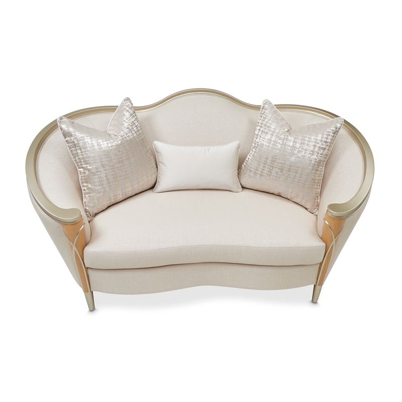 Michael Amini Villa Cherie Loveseat - Pearl Fabric/Caramel