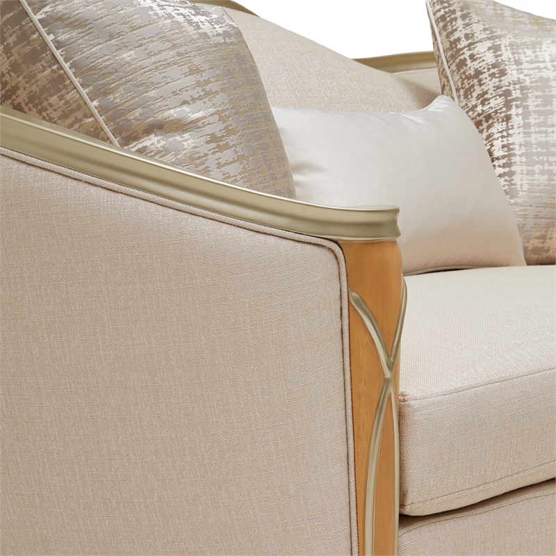 Michael Amini Villa Cherie Loveseat - Pearl Fabric/Caramel