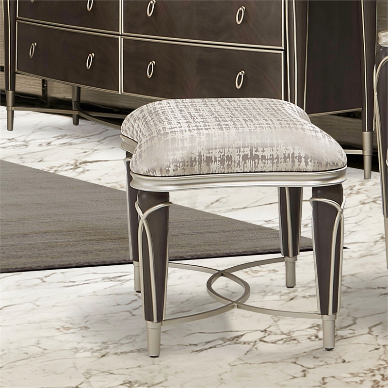 Villa Cherie Jacquard Fabric Ottoman in Bisque/Hazelnut Brown