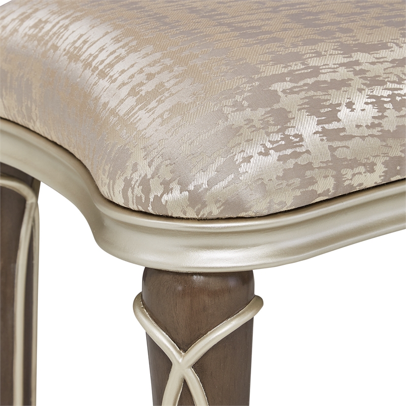Villa Cherie Jacquard Fabric Ottoman in Bisque/Hazelnut Brown