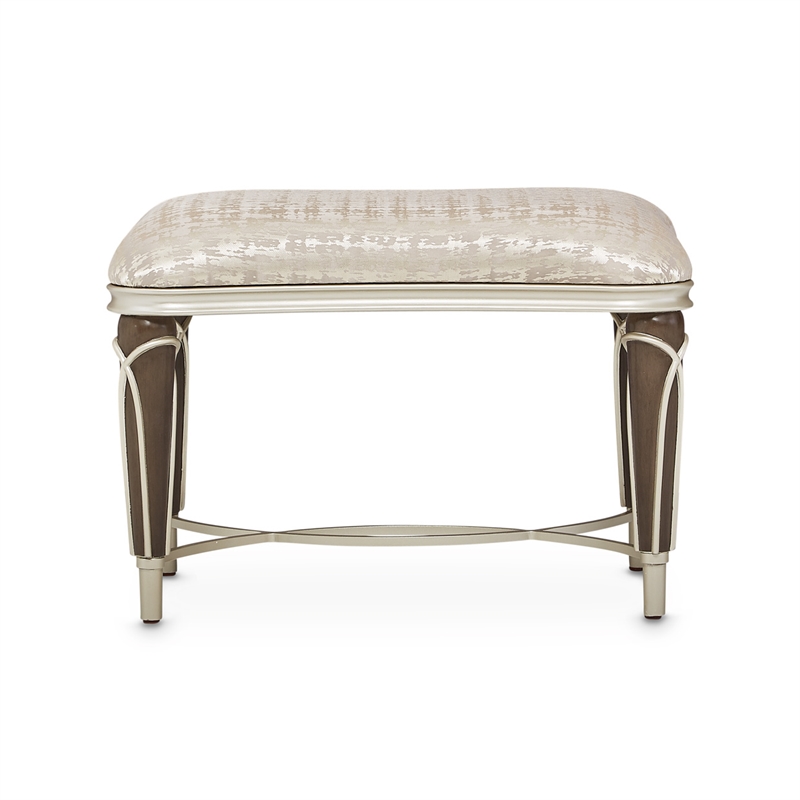 Villa Cherie Jacquard Fabric Ottoman in Bisque/Hazelnut Brown