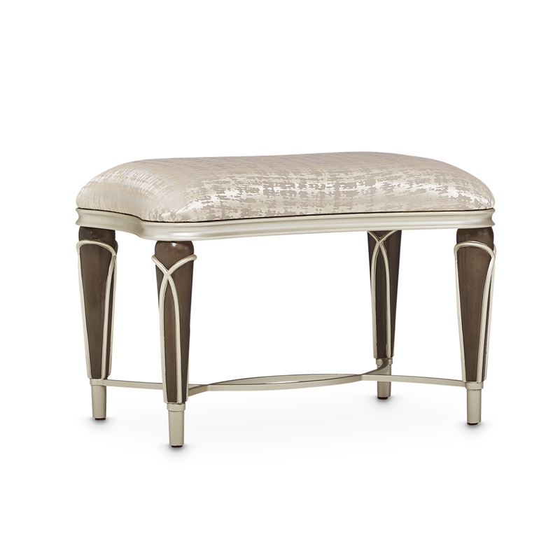 Villa Cherie Jacquard Fabric Ottoman in Bisque/Hazelnut Brown