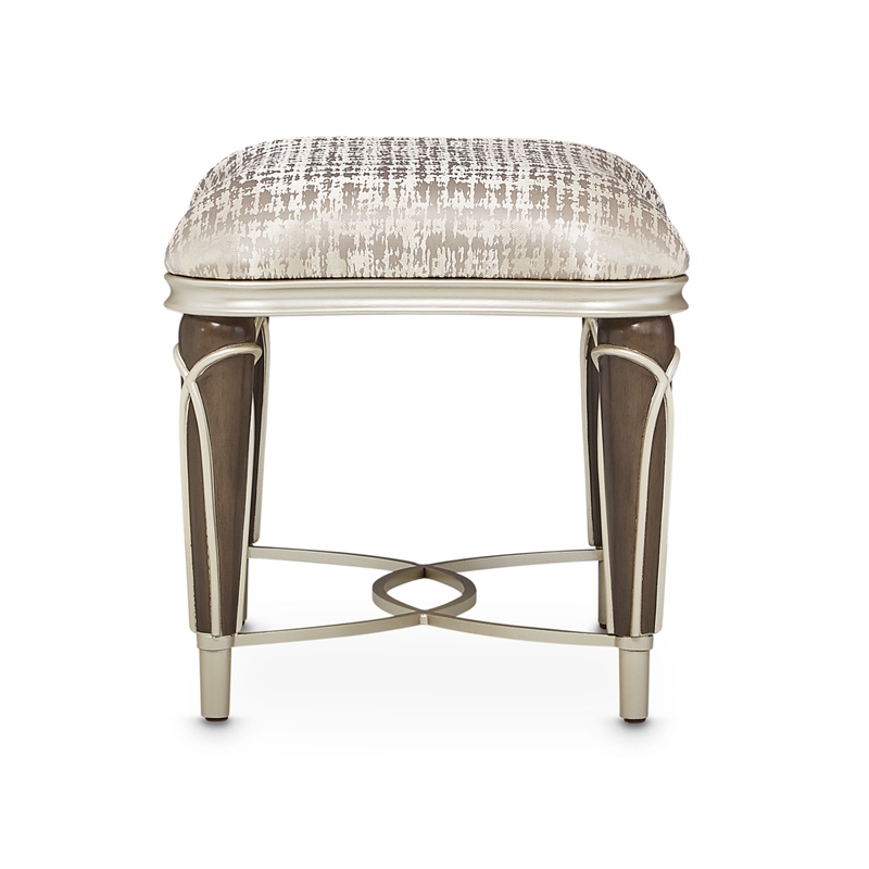Villa Cherie Jacquard Fabric Ottoman in Bisque/Hazelnut Brown