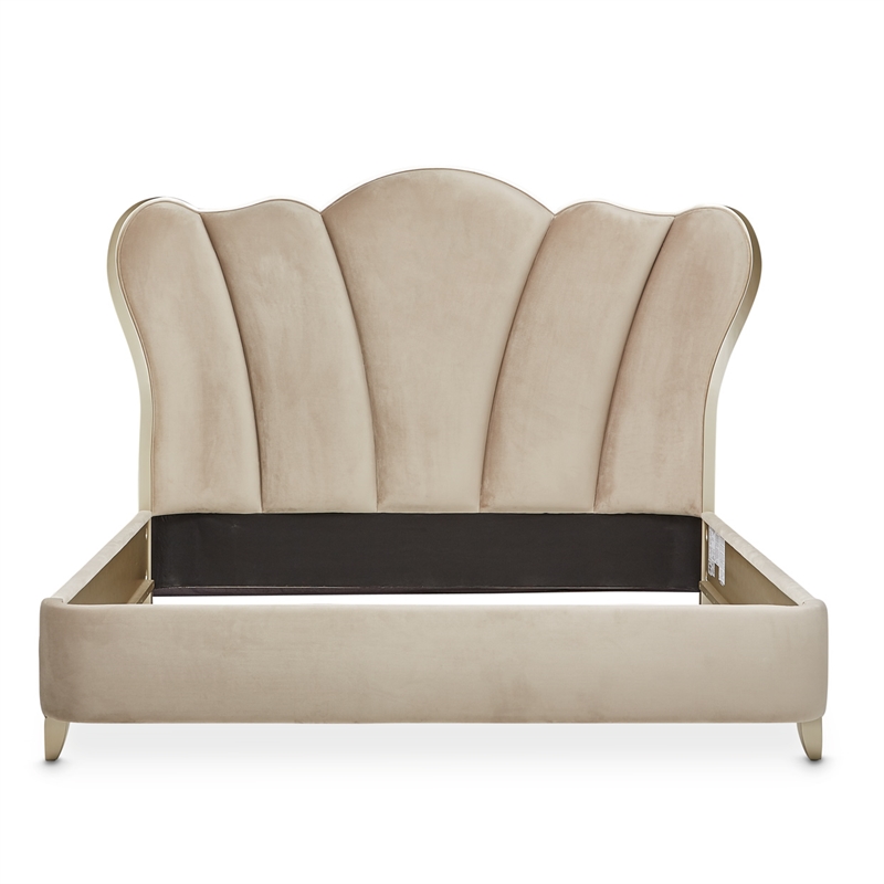 Michael Amini Villa Cherie Queen Velvet Channel Tufted Bed in Hazelnut Brown