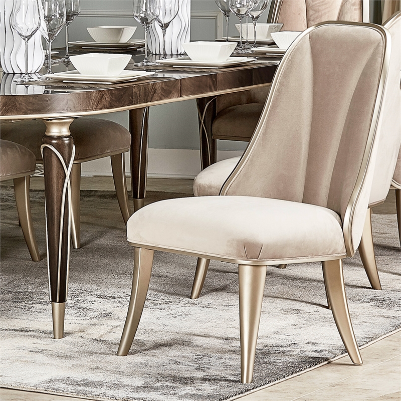 Michael Amini Villa Cherie Velvet Side Chair in Hazelnut Brown (Set of 2)