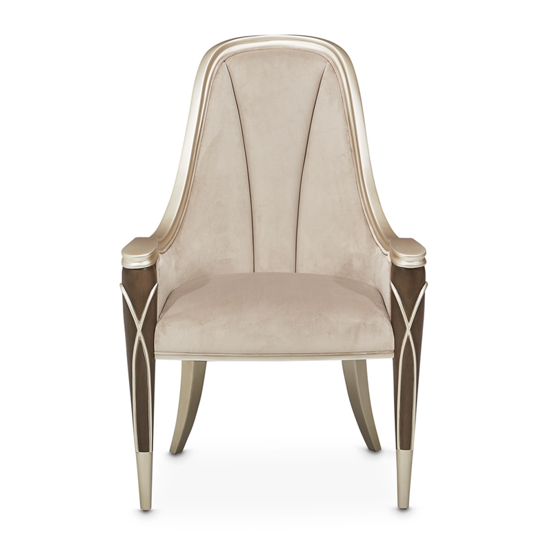 Michael Amini Villa Cherie Velvet Dining Arm Chair in Hazelnut Brown
