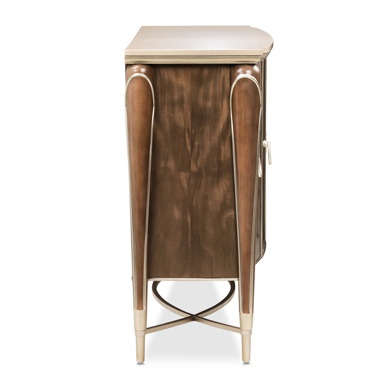 Michael Amini Villa Cherie Wood & Marble Sideboard in Hazelnut Brown