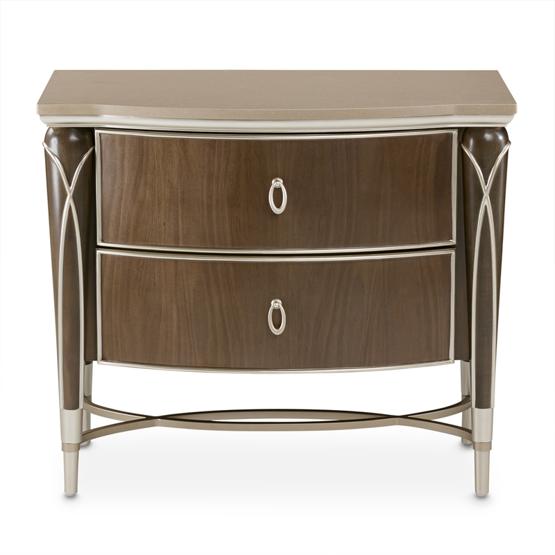 Michael Amini Villa Cherie Wood & Marble Nightstand in Hazelnut Brown