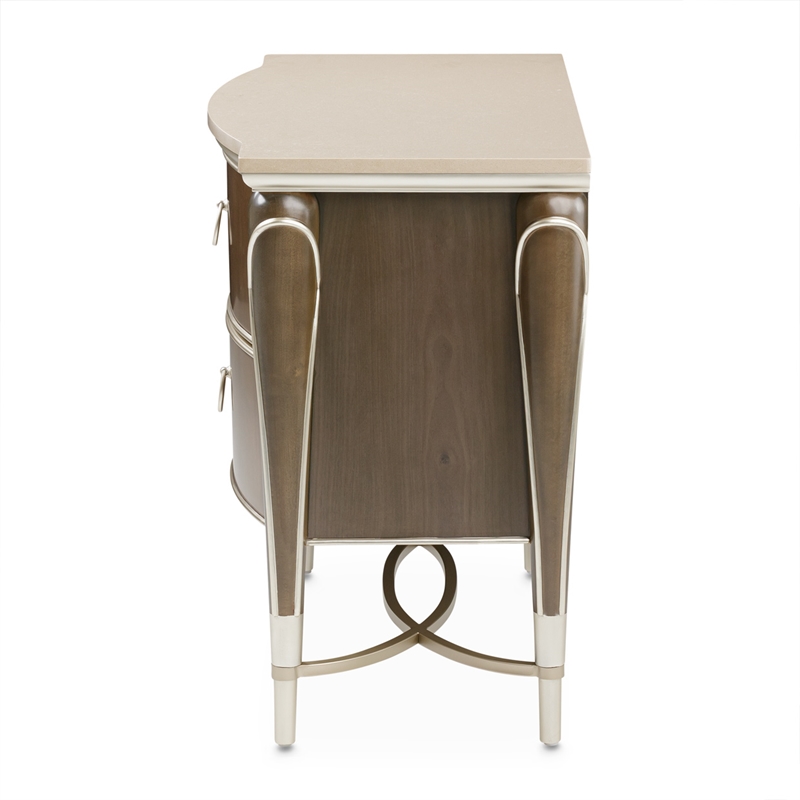 Michael Amini Villa Cherie Wood & Marble Nightstand in Hazelnut Brown