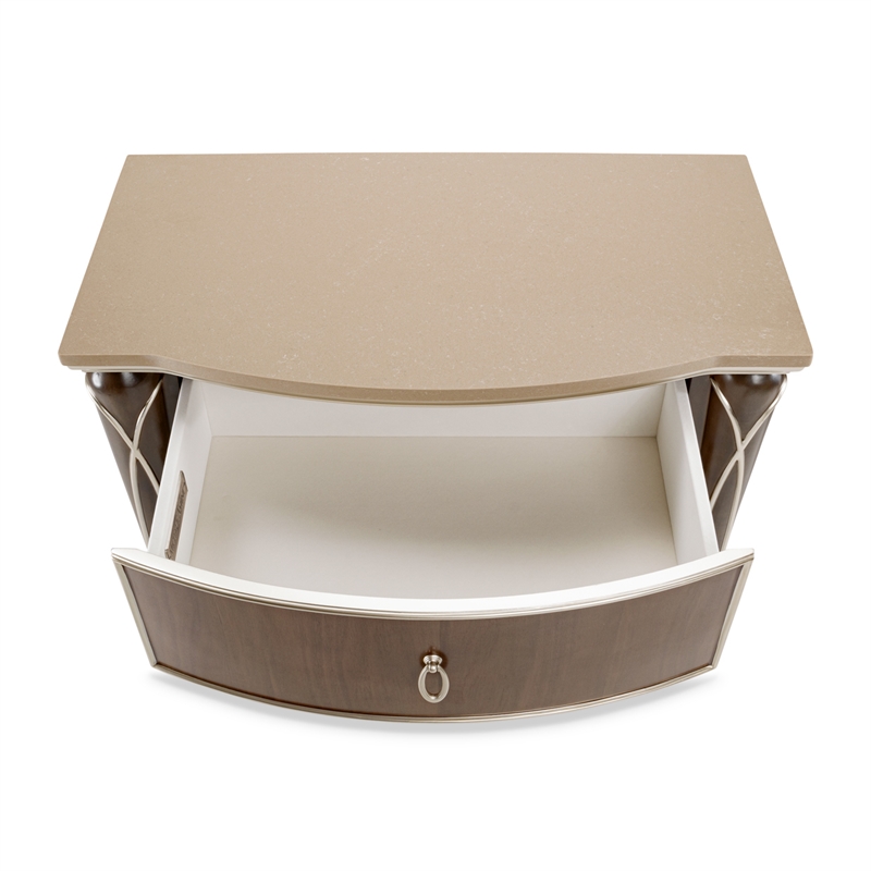 Michael Amini Villa Cherie Wood & Marble Nightstand in Hazelnut Brown
