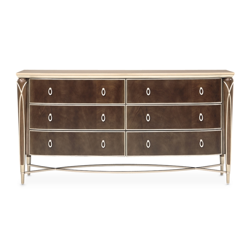 Villa Cherie Wood & Marble Dresser in Hazelnut Brown