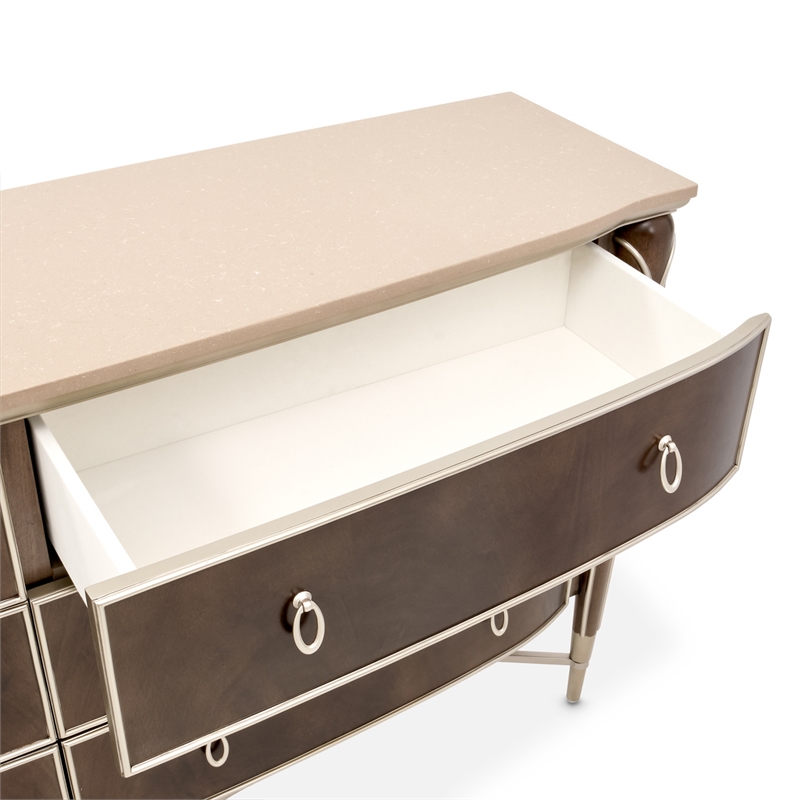 Villa Cherie Wood & Marble Dresser in Hazelnut Brown