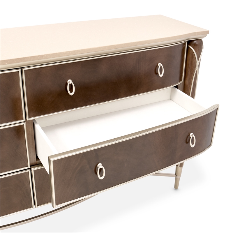 Villa Cherie Wood & Marble Dresser in Hazelnut Brown