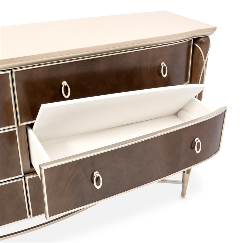 Villa Cherie Wood & Marble Dresser in Hazelnut Brown