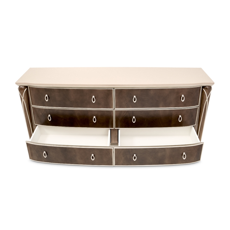 Villa Cherie Wood & Marble Dresser in Hazelnut Brown