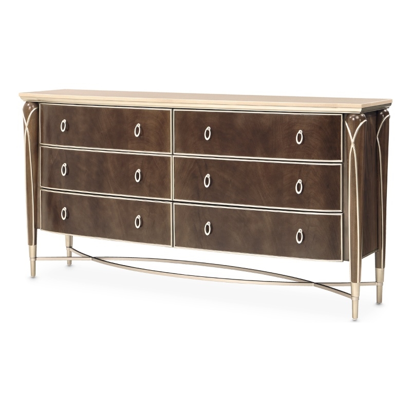 Villa Cherie Wood & Marble Dresser in Hazelnut Brown