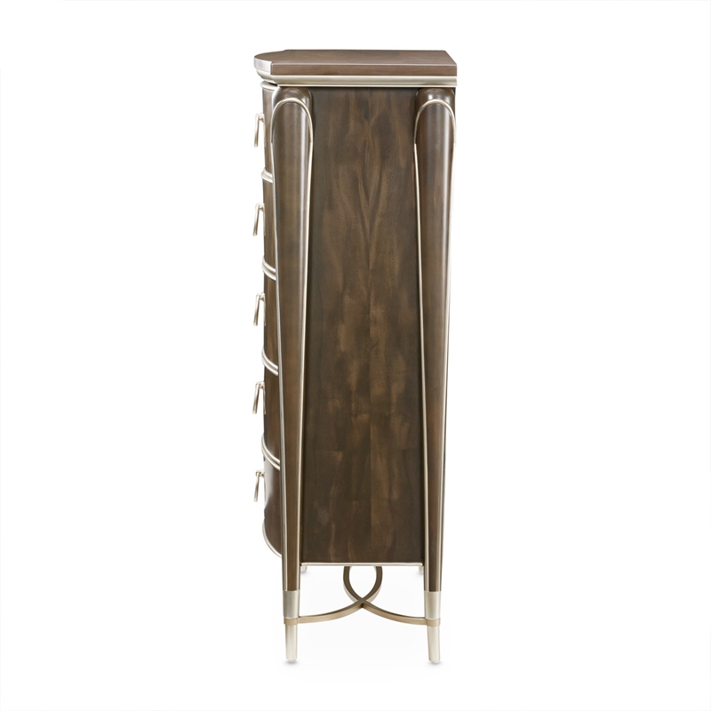 Michael Amini Villa Cherie Wood Highboy Chest in Hazelnut Brown
