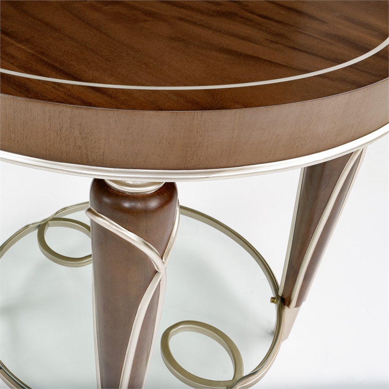 Michael Amini Villa Cherie Wood & Glass End Table in Hazelnut Brown