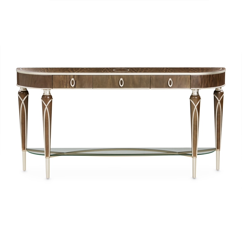 Michael Amini Villa Cherie Wood Console Table in Hazelnut Brown