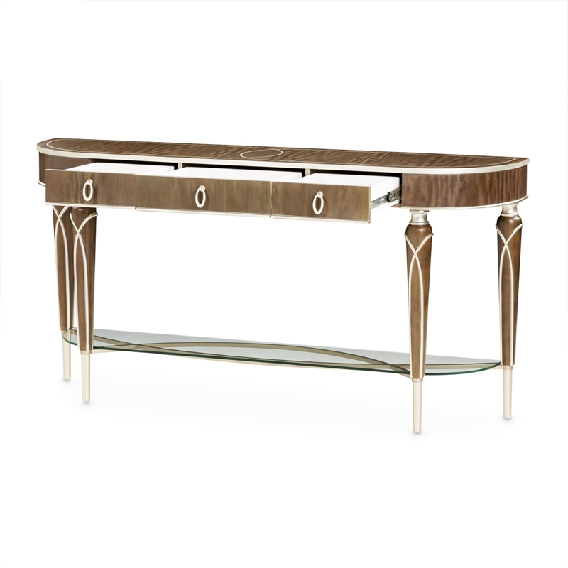 Michael Amini Villa Cherie Wood Console Table in Hazelnut Brown