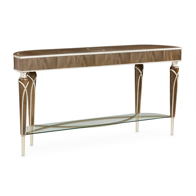 Michael Amini Villa Cherie Wood Console Table in Hazelnut Brown