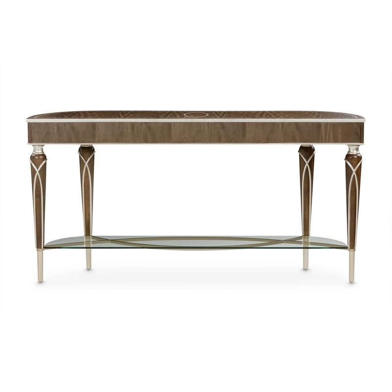 Michael Amini Villa Cherie Wood Console Table in Hazelnut Brown