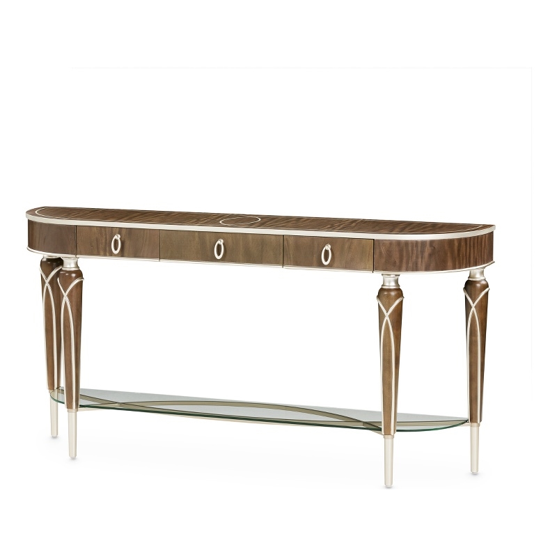 Michael Amini Villa Cherie Wood Console Table in Hazelnut Brown
