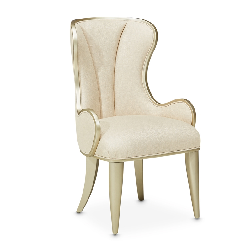 Michael Amini Villa Cherie Fabric Desk Chair in Pearl Ivory/Chardonnay