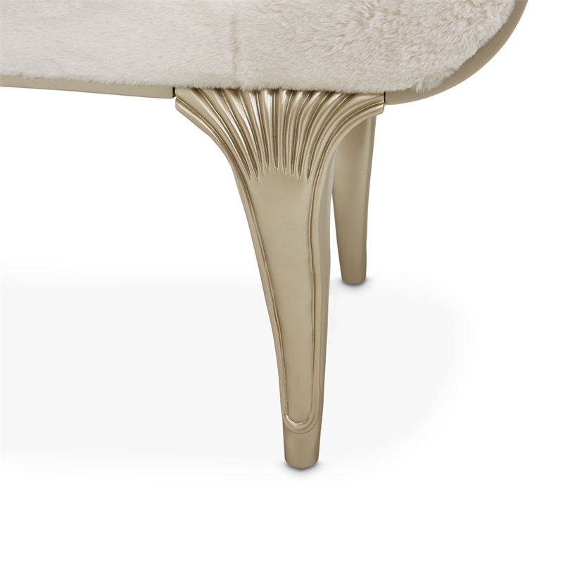 Michael Amini Villa Cherie Faux Fur Fabric Bed Bench in Pearl Ivory/Chardonnay