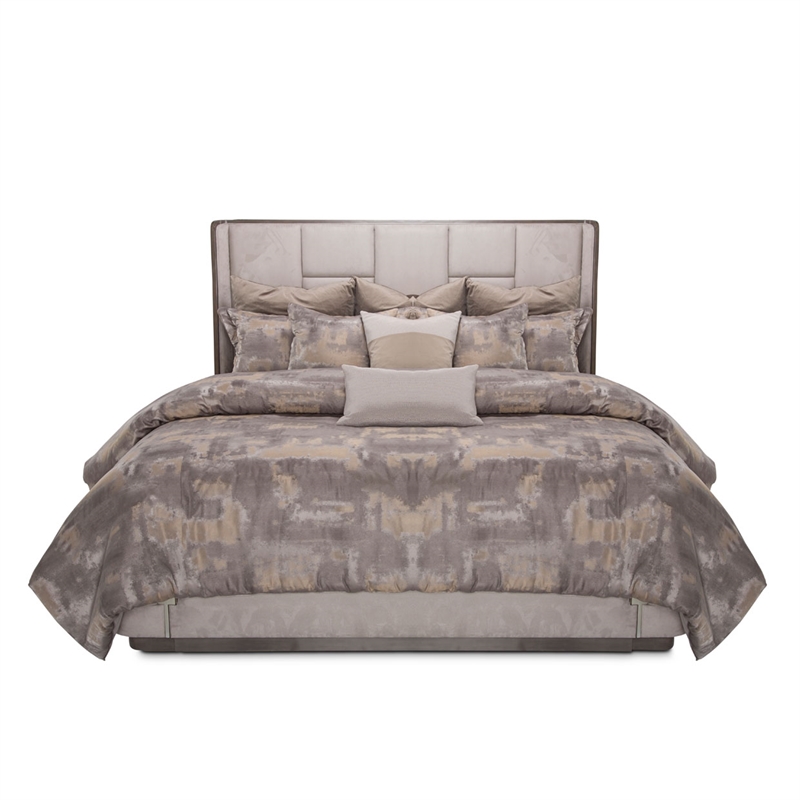 Michael Amini Roxbury Park Cal. King Multi-Panel Velvet Bed in Slate Ash