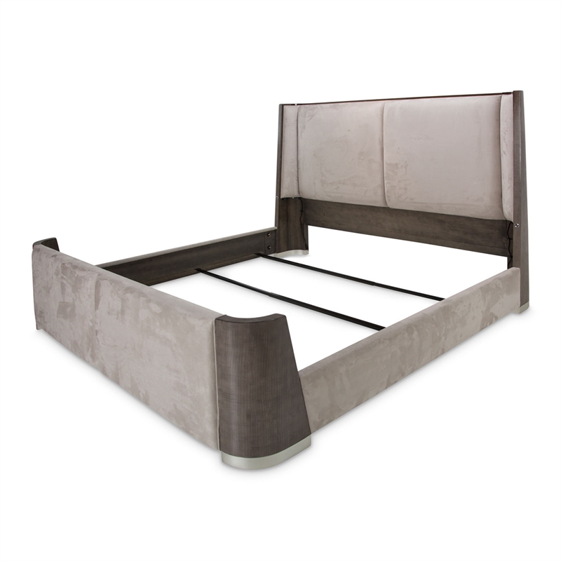 Michael Amini Roxbury Park Eastern King Dual Panel Velvet Bed in Slate Ash
