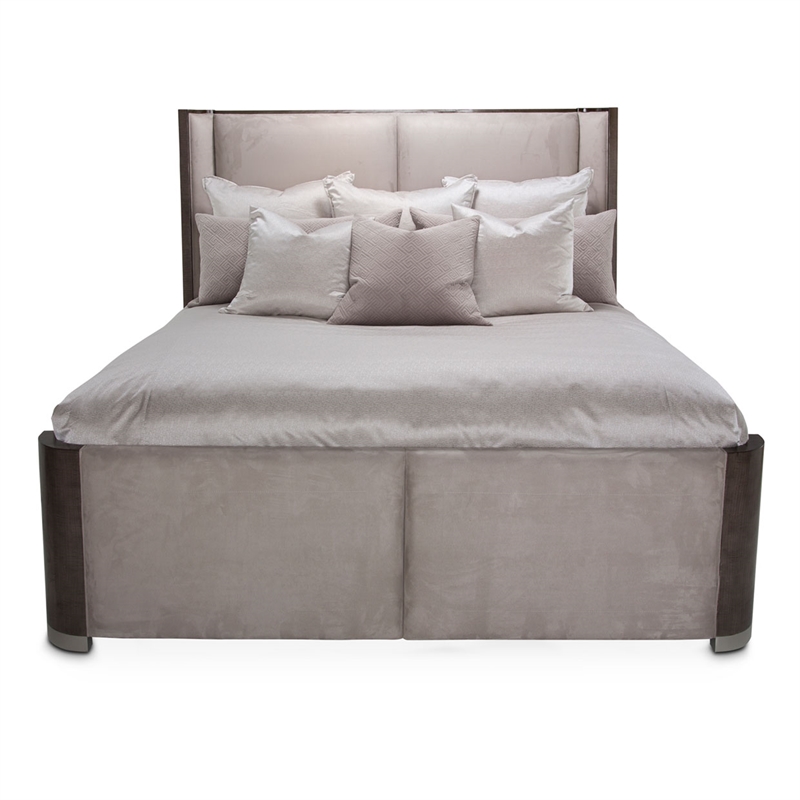 Michael Amini Roxbury Park Queen Dual Panel Velvet Bed in Slate Ash