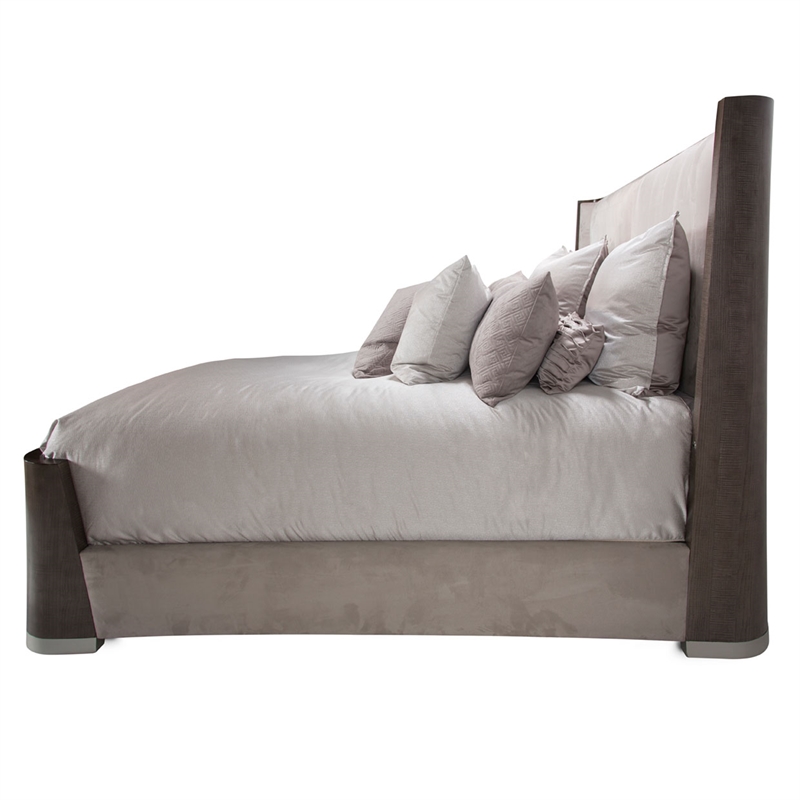 Michael Amini Roxbury Park Queen Dual Panel Velvet Bed in Slate Ash