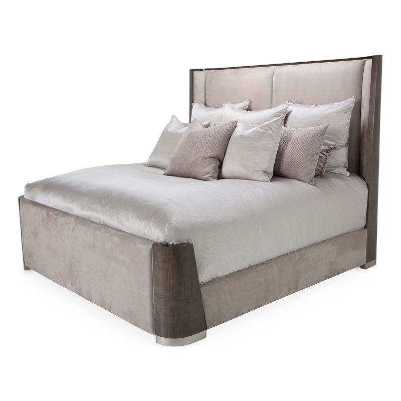 Michael Amini Roxbury Park Queen Dual Panel Velvet Bed in Slate Ash