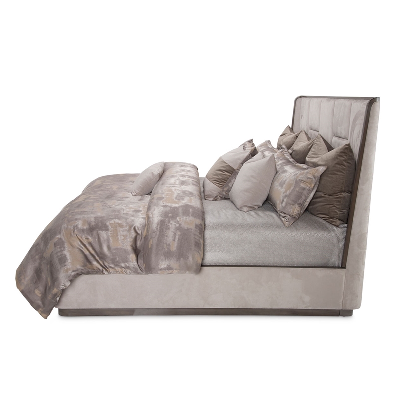 Michael Amini Roxbury Park Queen Multi-Panel Velvet Bed in Slate Ash