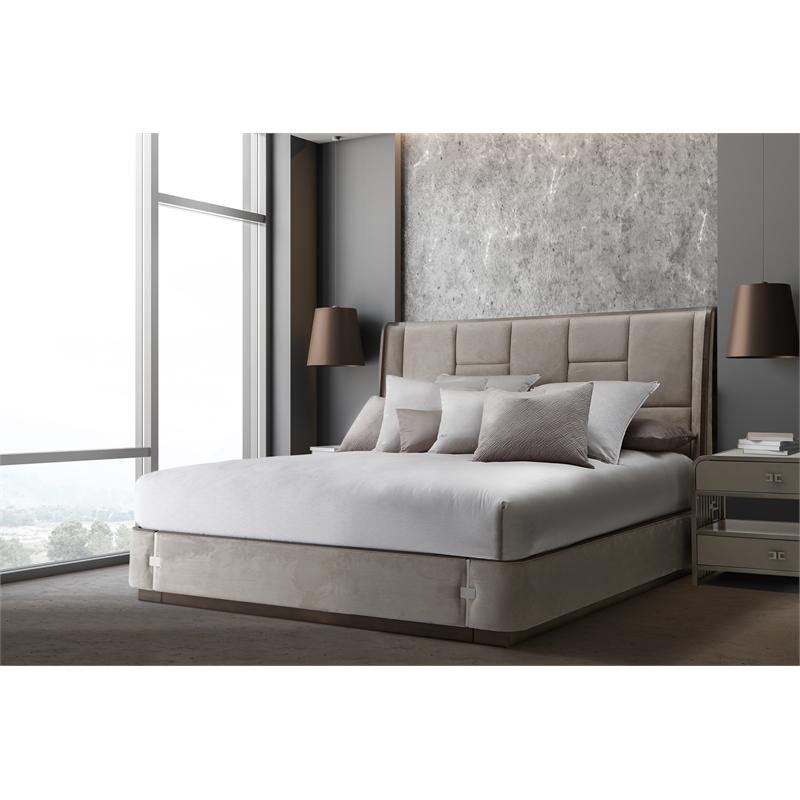Michael Amini Roxbury Park Queen Multi-Panel Velvet Bed in Slate Ash
