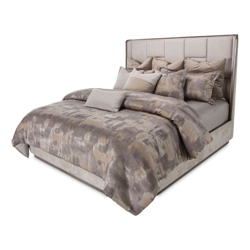 Michael Amini Roxbury Park Queen Multi-Panel Velvet Bed in Slate Ash