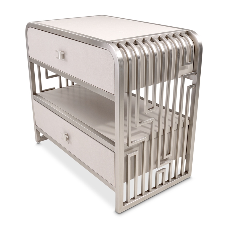 Michael Amini Roxbury Park Metal Nightstand in Frost Gray