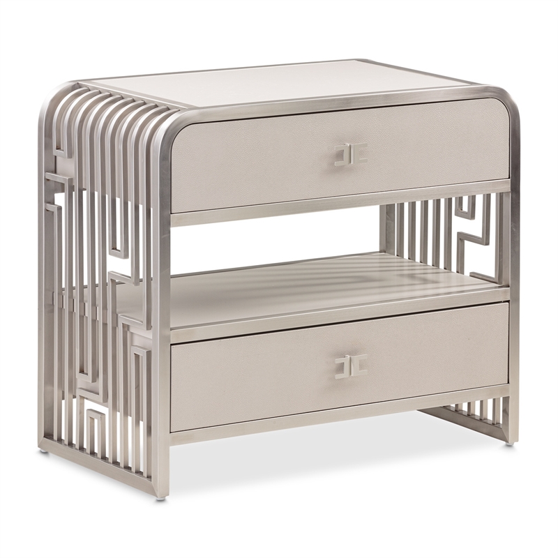 Michael Amini Roxbury Park Metal Nightstand in Frost Gray