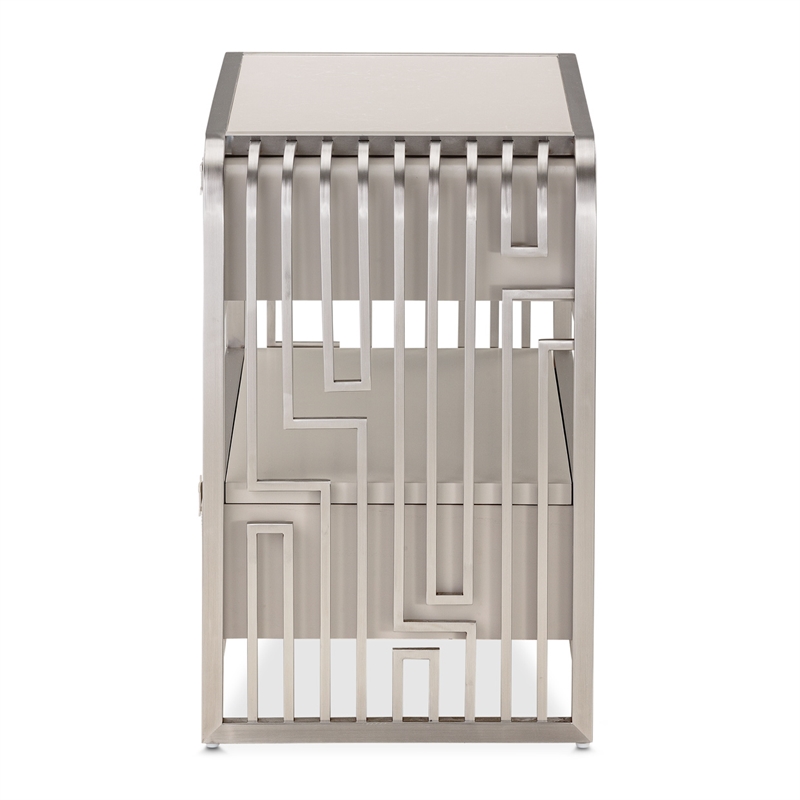 Michael Amini Roxbury Park Metal Nightstand in Frost Gray