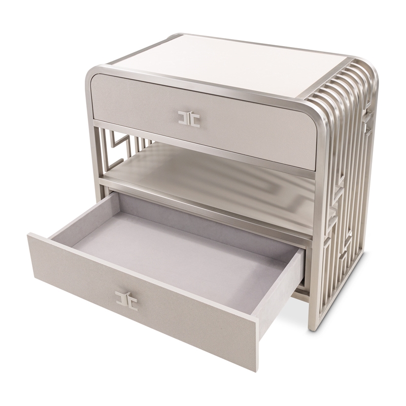 Michael Amini Roxbury Park Metal Nightstand in Frost Gray